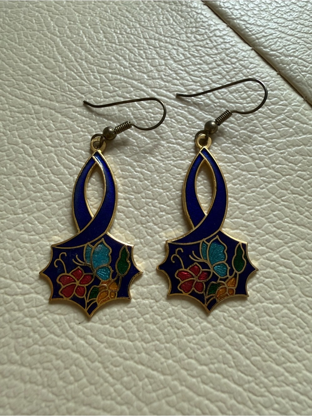 Blue Floral Cloisonné Drop Earrings